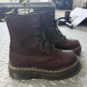 Dr. Martens Women's JADON BOOT SMOOTH LEATHER PLATFORMS- Dark Burgundy.